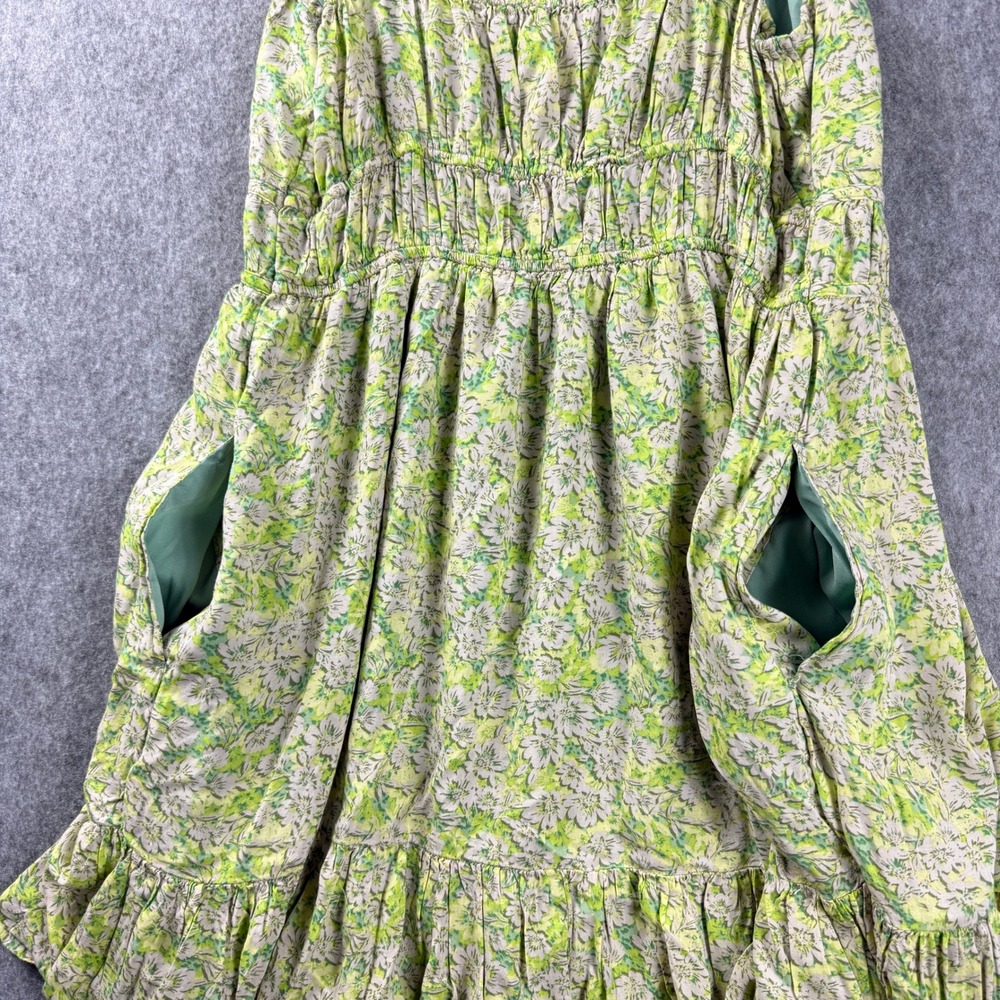American Eagle Green Floral Mini Dress XL Tie Front Smocked Ruffle Fairycore - Picture 11 of 13